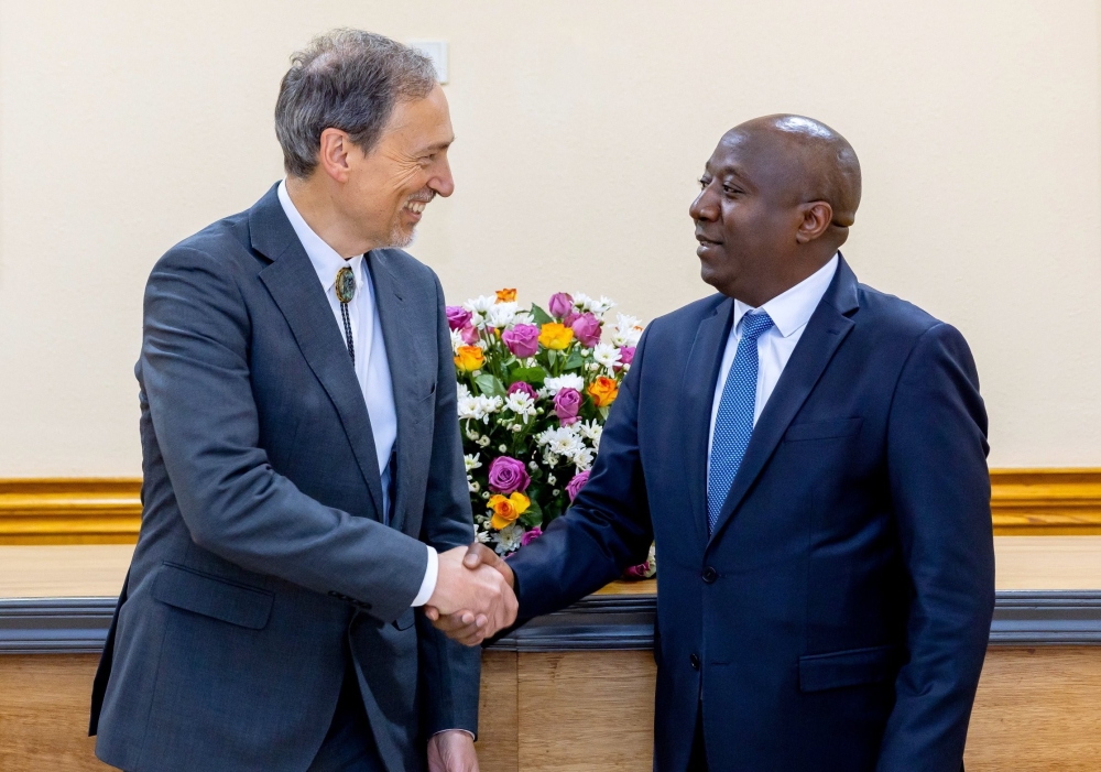 Prime Minister Edouard Ngirente meets with Dr. Roy Steiner, Senior Vice President for the Food Initiative at the Rockefeller Foundation in Kigali on Wednesday, September 5. Courtesy