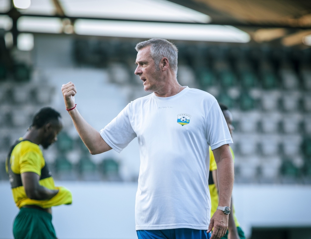 Amavubi head coach Frank Torsten Spittler during a training session. Courtesy