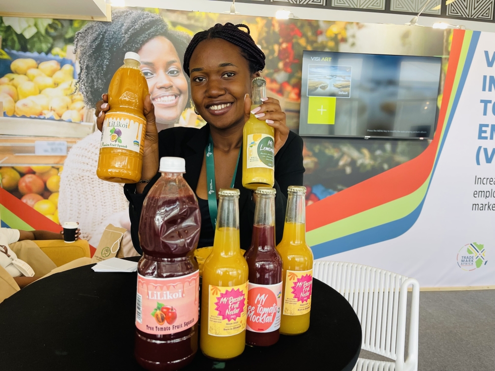 Hawa Niyigena, Chief Executive Officer of WIZ-UP Ltd, showcases some of hercompany&#039;s products at Africa Food Sysytems Forum in Kigali, on September 5, 2024 (Photo by Emmanuel Ntirenganya)