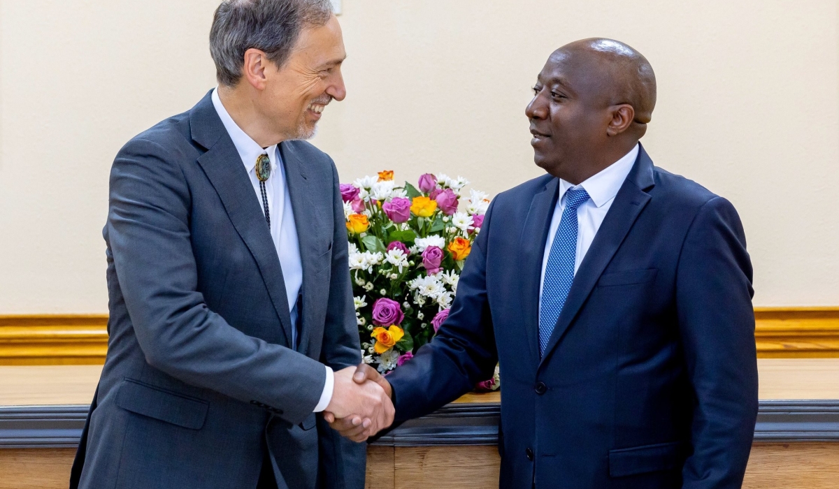 Prime Minister Edouard Ngirente meets with Dr. Roy Steiner, Senior Vice President for the Food Initiative at the Rockefeller Foundation in Kigali on Wednesday, September 5. Courtesy