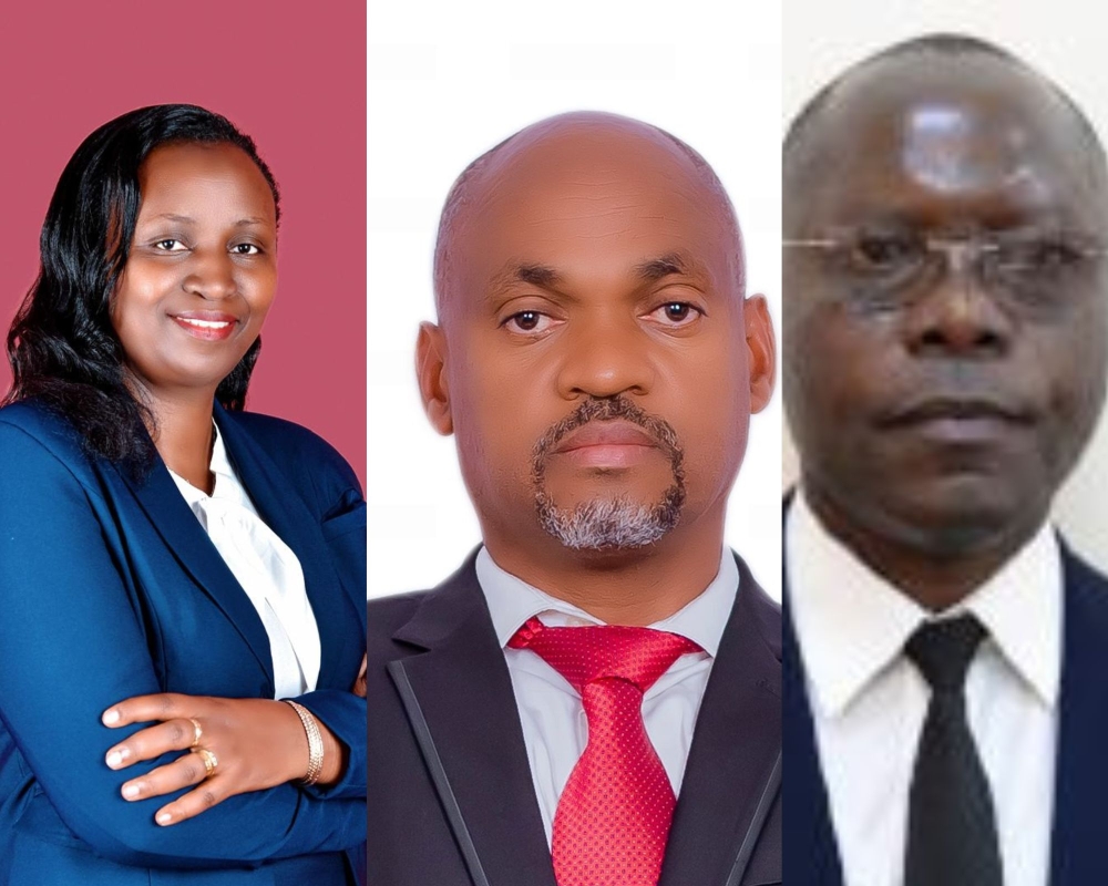 L-R Anne Marie Kagwesage, Telesphore Ngarambe, and Evariste Ntakirutimana  are among 32 candidates vying for 14 elective seats in the Senate representing the  public universities