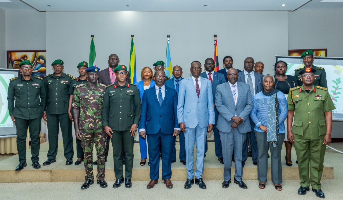 Delegates pose for a group photo at a two-day Defence Cluster meeting under the Northern Corridor Integration Projects (NCIP) framework in Kigali on September 5. Courtesy