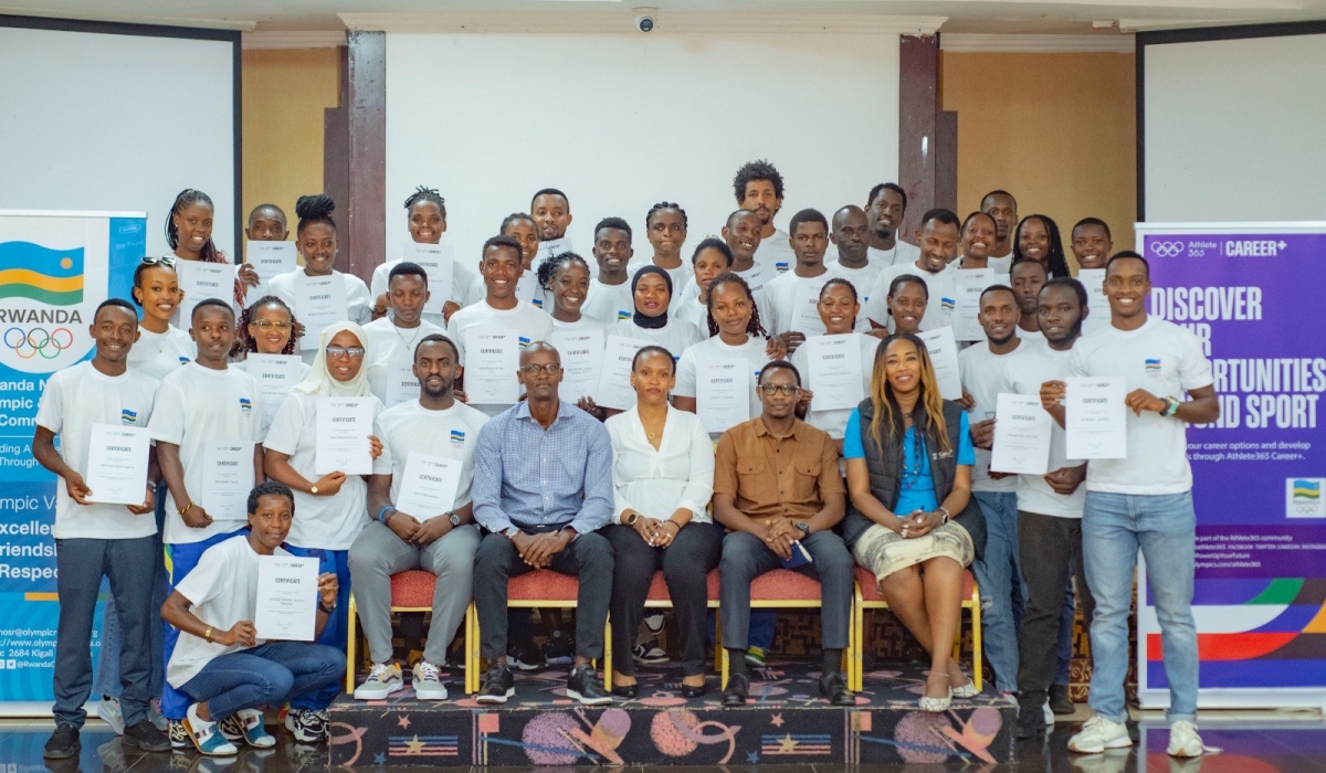 Athletes who turned up for the event pose for a picture with their instructors.