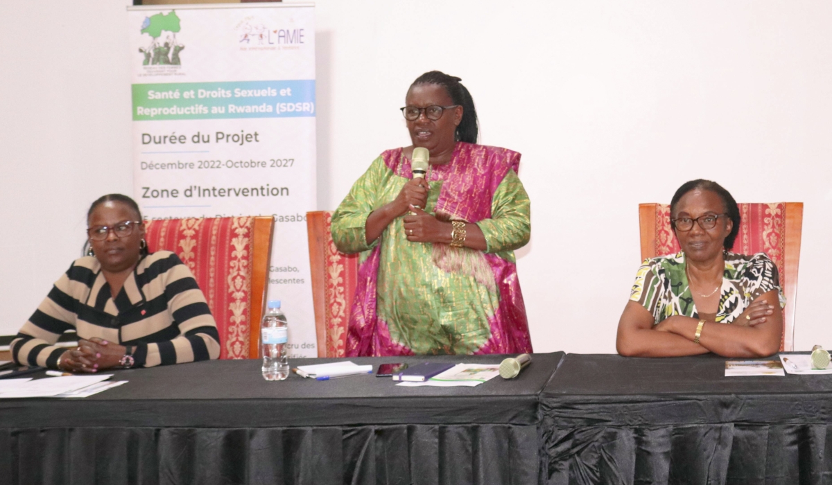 Xaverine Uwimana, the coordinator of Réseau des Femmes Oeuvrant pour le Développement Rural speaks at the meeting in Kigali on Friday, September 6. Courtesy