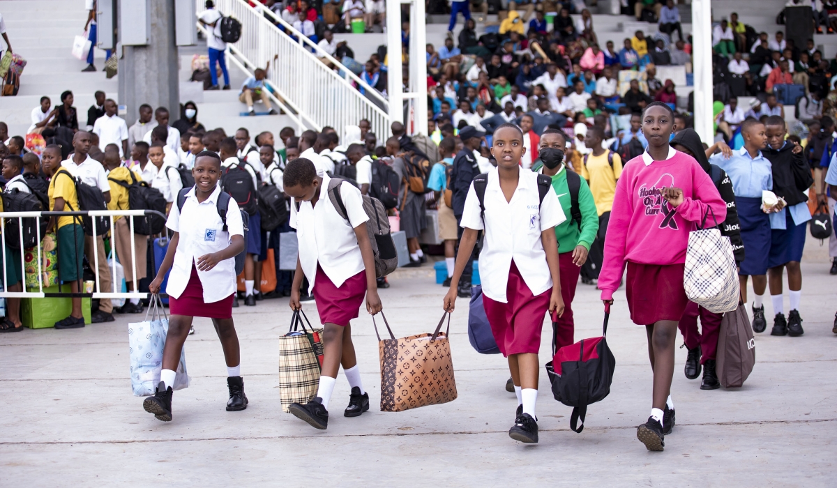 Students arrive at Kigali Pele Stadium to board buses to their respective schools across the country ahead of the 2024-2025 academic year that kicks off on Monday, September 9.  Emmanuel Dushimimana