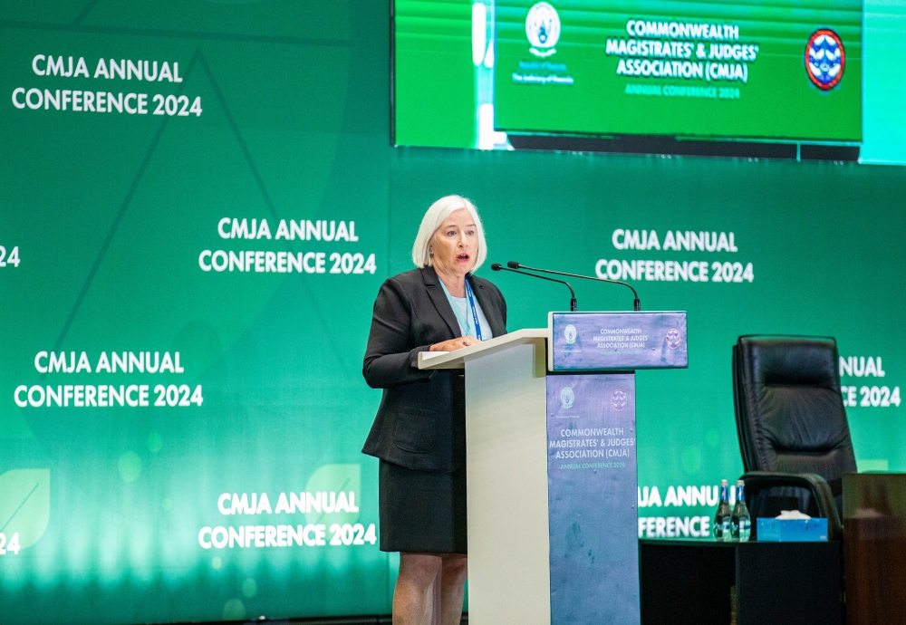 CMJA President Chief Justice Lynne Leitch addresses delegates during the official opening of the Commonwealth Magistrates and Judges Association (CMJA) conference on Monday, September 9. Dan Gatsinzi