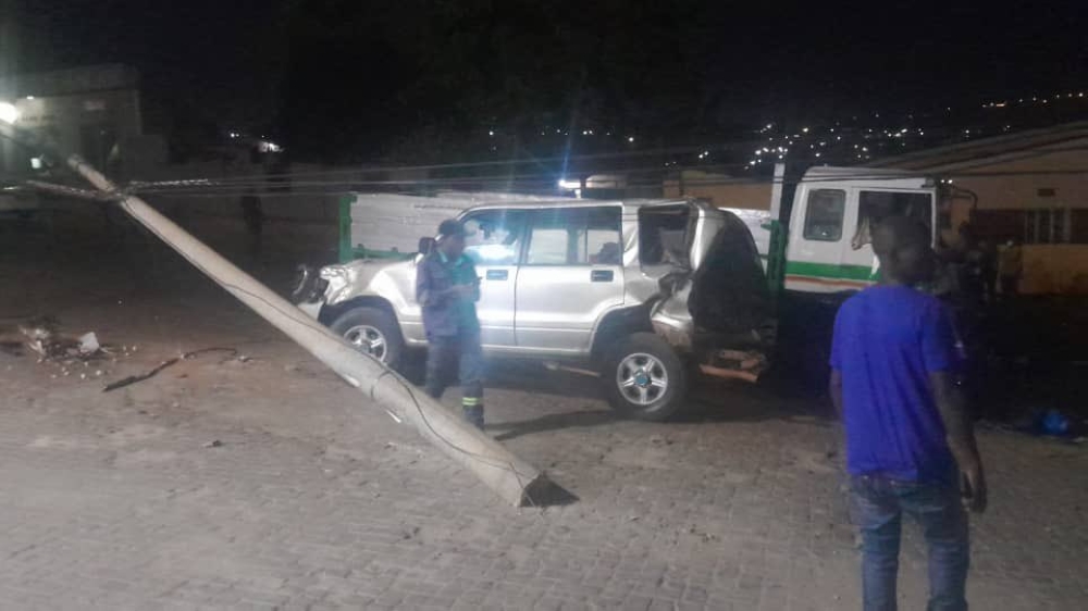 A scene of a road accident involving a Fuso truck and two taxi motorcycles in Kicukiro in the evening of Monday, September 9. According to Police three people lost their lives. RBA