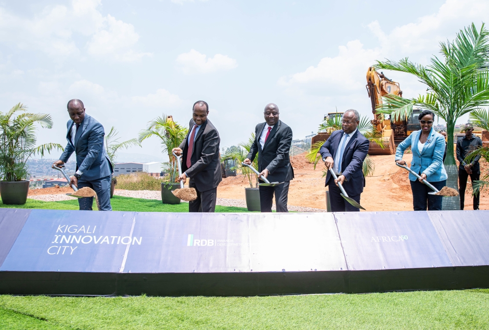 Prime Minister Edouard Ngirente and other officials during the ground-breaking ceremony of the construction of Kigali Innovation City (KIC), on September 10 . Dan Gatsinzi