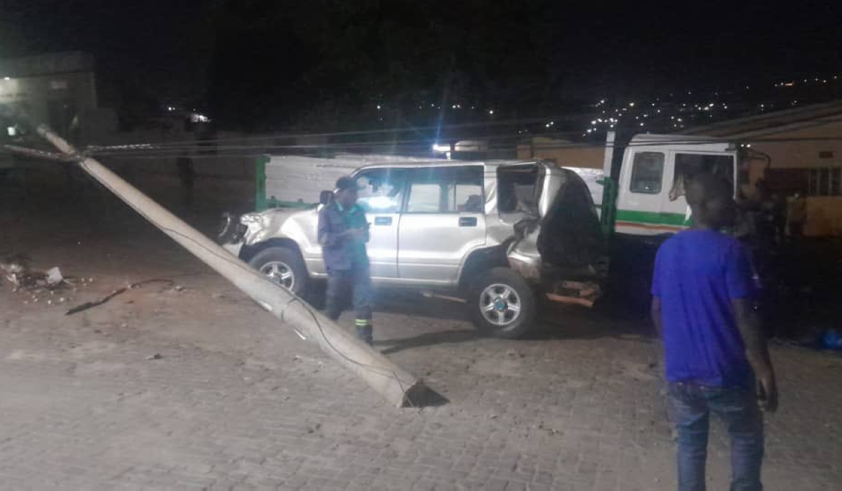 A scene of a road accident involving a Fuso truck and two taxi motorcycles in Kicukiro in the evening of Monday, September 9. According to Police three people lost their lives. RBA