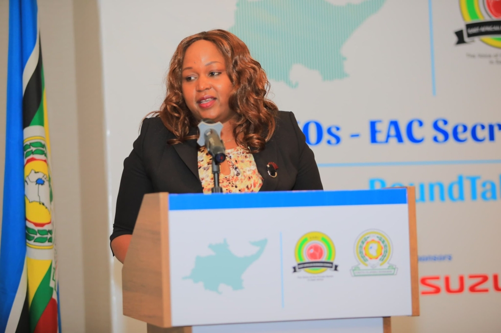 Veronica Nduva, EAC Secretary General speaks during a meeting in Arusha. Courtesy