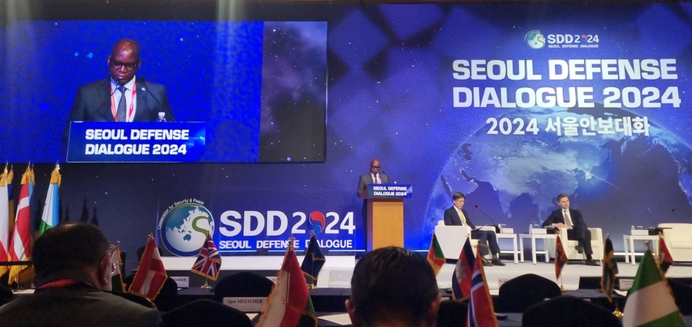 Rwanda&#039;s Defence Minister, Juvenal Marizamunda addresses delegates during the Seoul Defence Dialogue 2024, which commenced on Wednesday, September 11. Courtesy