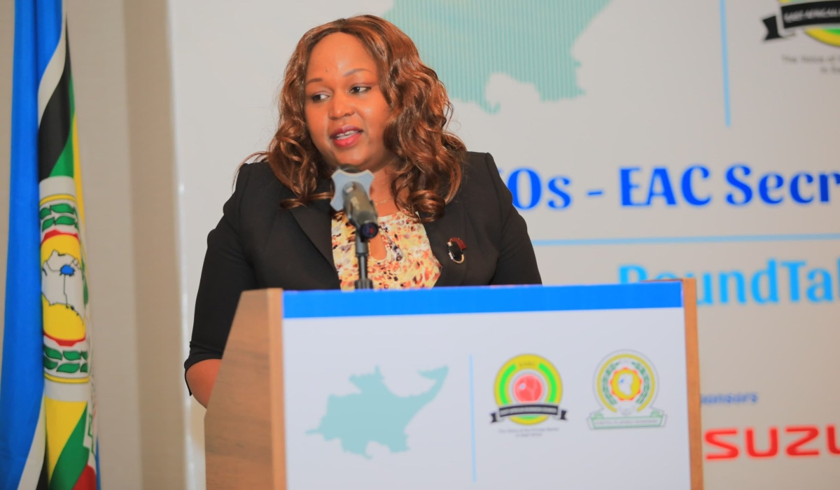 Veronica Nduva, EAC Secretary General speaks during a meeting in Arusha. Courtesy