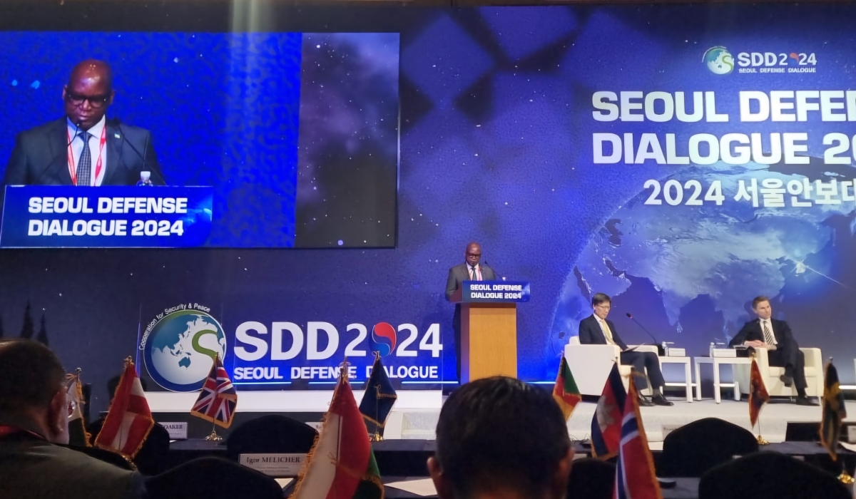 Rwanda&#039;s Defence Minister, Juvenal Marizamunda addresses delegates during the Seoul Defence Dialogue 2024, which commenced on Wednesday, September 11. Courtesy