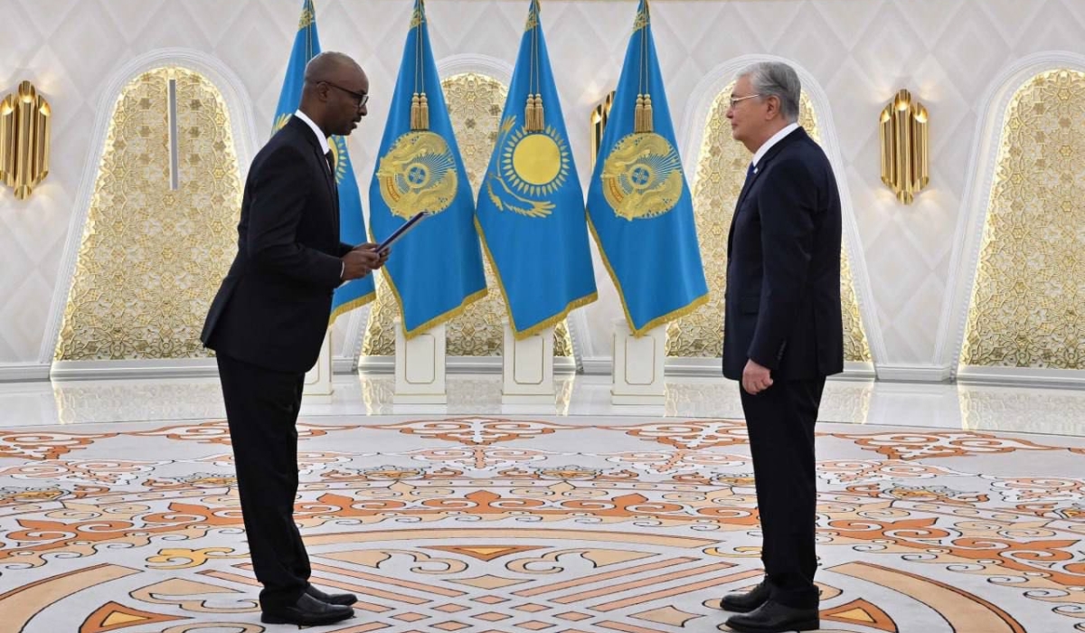 Ambassador Charles KAYONGA presents his letters of credence to the President of the Republic of Kazakhstan  Kassym-Jormat TOKAYEV at the Presidential AKORDA Residence in Astana.