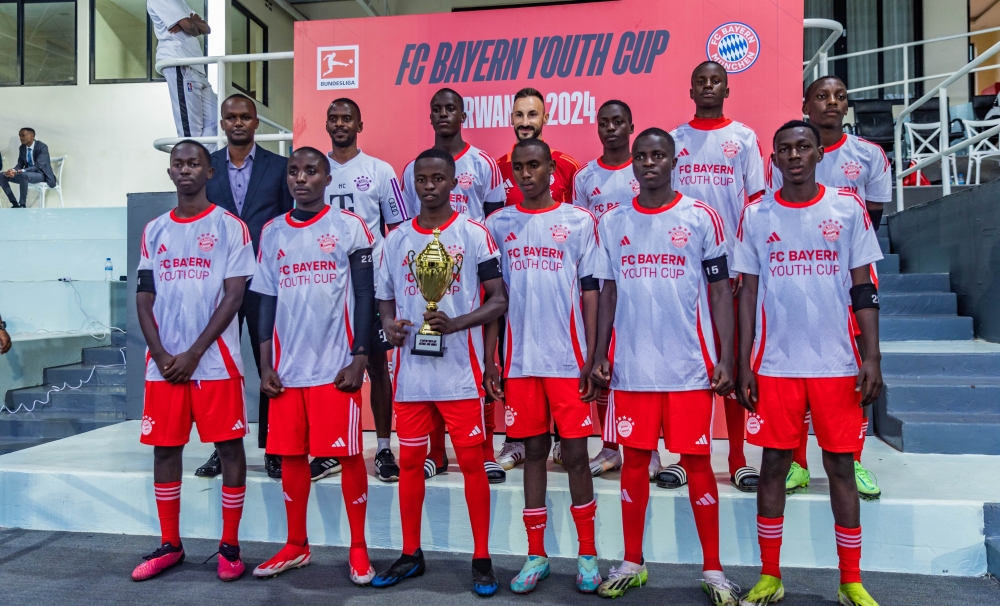 Ten younger footballers  selected to represent Rwanda  at the FC Bayern Youth Cup World 2024,  under-16 tournament pose with officials at Pele Stadium on Thursday, September 5 Craish Bahizi