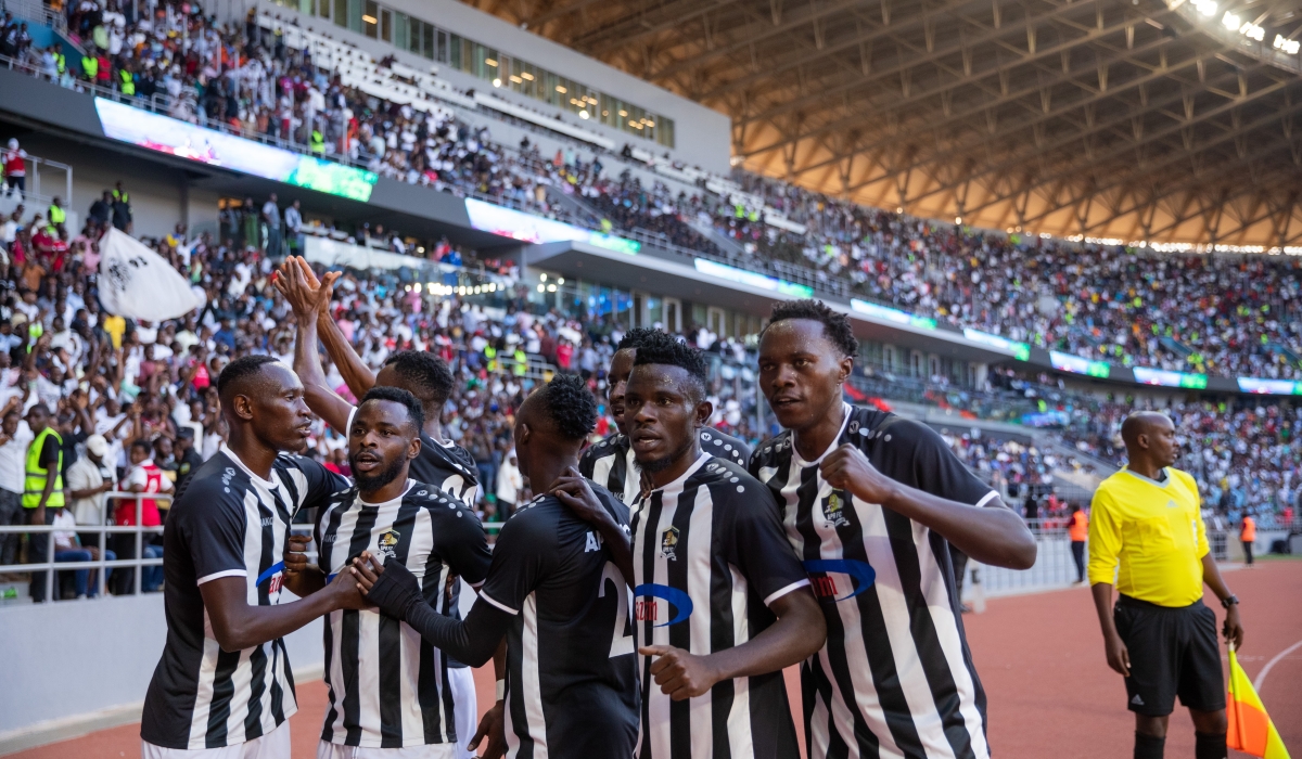 APR FC players celebrate the goal during the match between Police FC at Amahoro Stadium on July 1 Photo by Oliver Mugwiza  