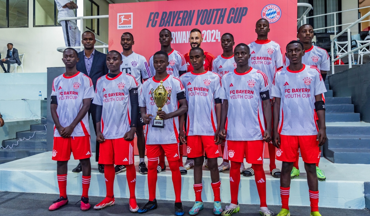 Ten younger footballers  selected to represent Rwanda  at the FC Bayern Youth Cup World 2024,  under-16 tournament pose with officials at Pele Stadium on Thursday, September 5 Craish Bahizi