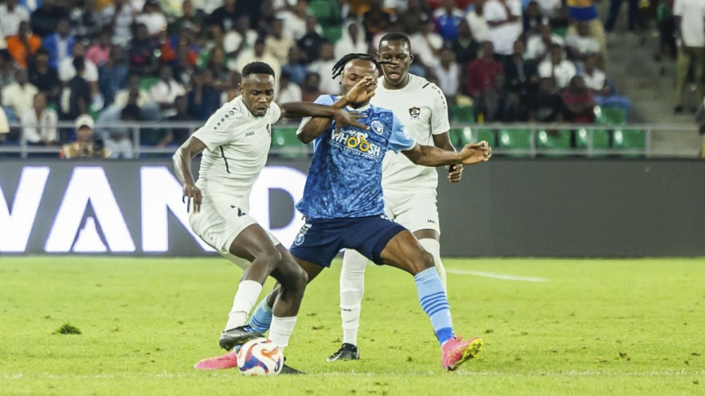 Fiston Kalala Mayele leveled the score for Pyramids FC with a header from a corner kick during the first leg match in Kigali on Saturday