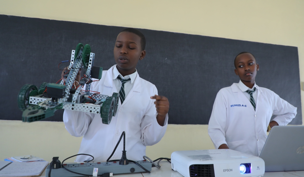 Students during practice on robotics at Fawe Girls school. Up to 26 schools across the country have received robotics kits as part of a national piloting phase to integrate robotics into the curriculum. Sam Ngenda