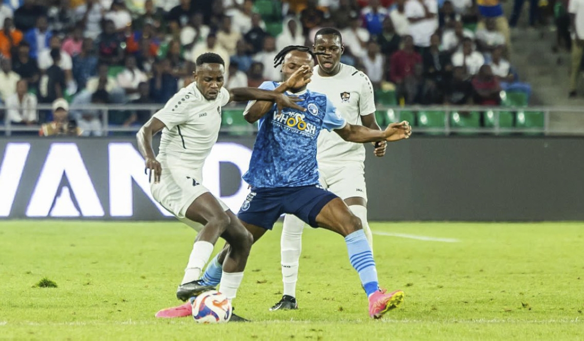 Fiston Kalala Mayele leveled the score for Pyramids FC with a header from a corner kick during the first leg match in Kigali on Saturday