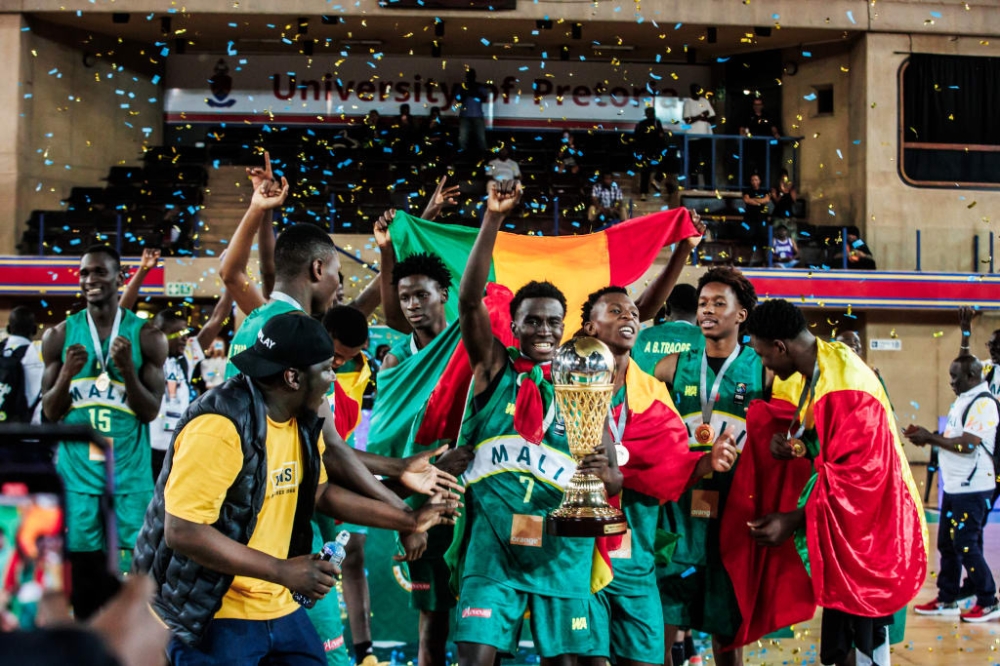 Mali players celebrate their third FIBA men’s U18 AfroBasket title after beating Cameroon 60-51 on Saturday, September 14, in Pretoria, South Africa. Courtesy