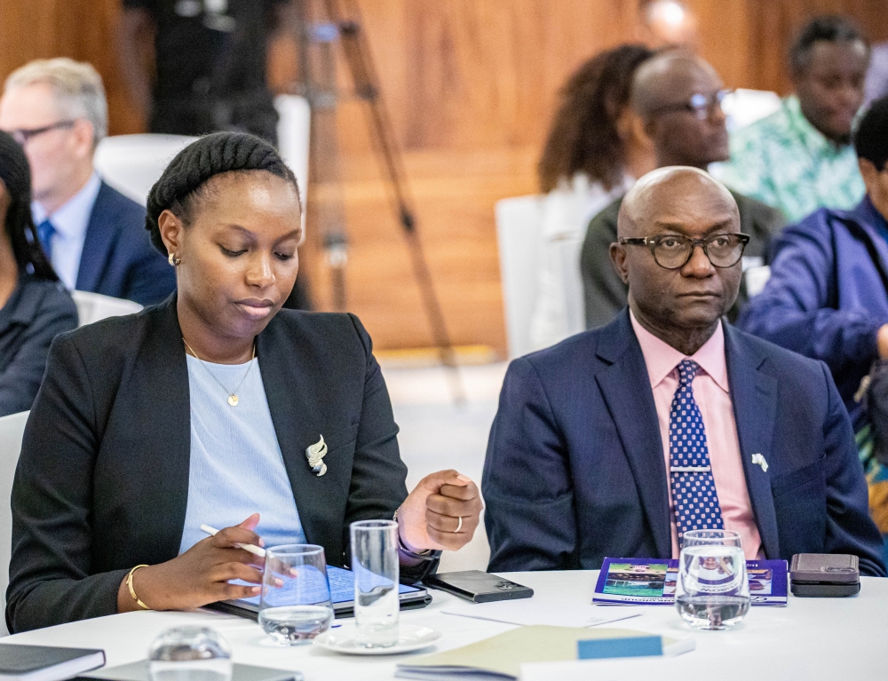 Claudette Irere, State Minister for Education and Sahr Kpundeh, World Bank Country Manager, during the presentation of of the World Bank’s Rwanda Economic Update titled ‘Accelerating Skills Development to Foster Private Sector Growth in Rwanda’  on September 17. 