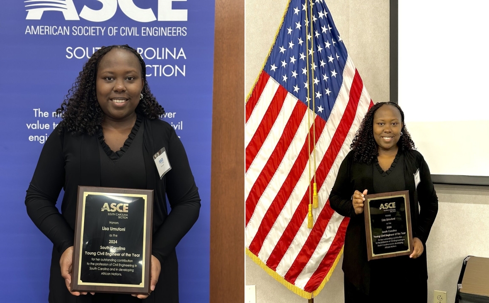 Rwandan civil engineer Lisa Umutoni received the Young Civil Engineer Award by the American Society of Civil Engineers (ASCE), South Carolina Section  on September 13. Courtesy