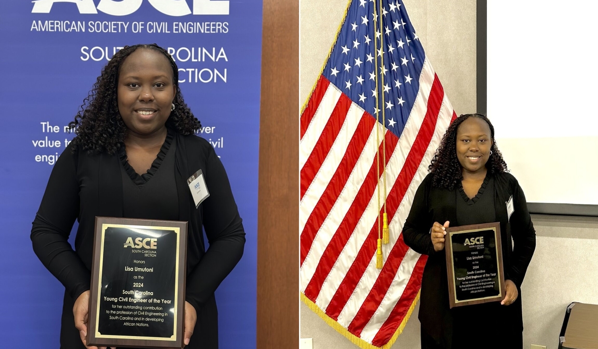 Rwandan civil engineer Lisa Umutoni received the Young Civil Engineer Award by the American Society of Civil Engineers (ASCE), South Carolina Section  on September 13. Courtesy