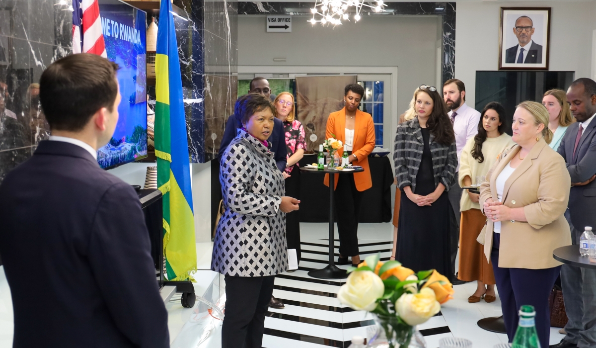 Rwanda&#039;s Ambassador  to the US Mathilde Mukantabana addresses a delegation from the Congressional Chiefs of Staff Association during the event  on September 17. Courtesy