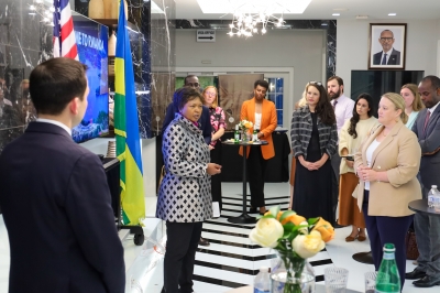 Rwanda&#039;s Ambassador  to the US Mathilde Mukantabana addresses a delegation from the Congressional Chiefs of Staff Association during the event  on September 17. Courtesy