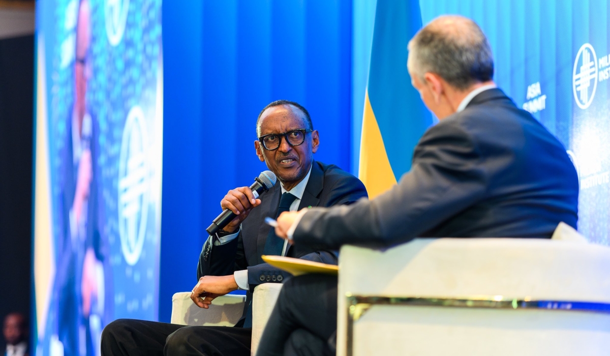 President Kagame  and Richard Ditizio, the Milken Institute CEO during a fireside chat at the Milken Asia Summit, in Singapore, on September 19. Photos by Village Urugwiro