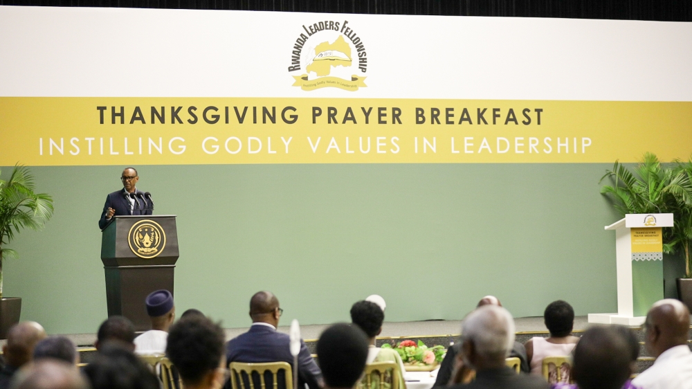 President Paul Kagame addresses delegates at the Thanksgiving Prayer Breakfast held at Kigali Convention Centre on Sunday, September 15. Photo by Dan Gatsinzi.