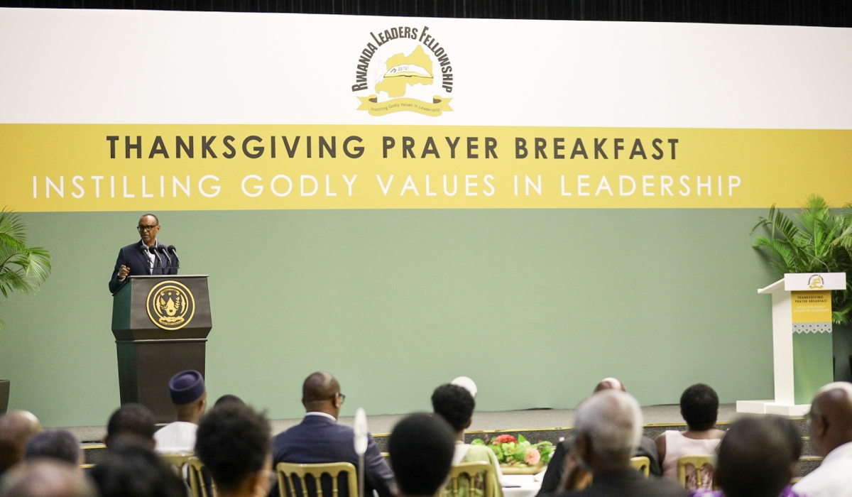 President Paul Kagame addresses delegates at the Thanksgiving Prayer Breakfast held at Kigali Convention Centre on Sunday, September 15. Photo by Dan Gatsinzi.