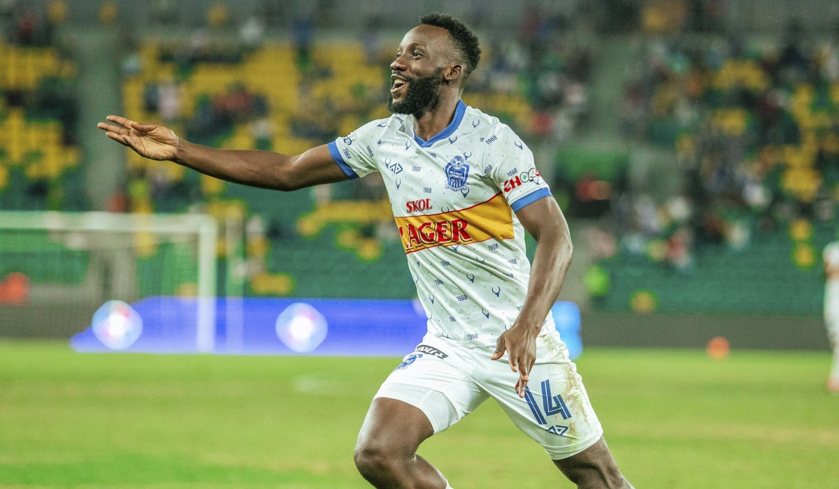 Rayon Sports centre forward Charles Bbaale celebrates his goal as the Blues defeat Gasogi United 1-0 at the Amahoro Stadium on Saturday, September 21. Courtesy