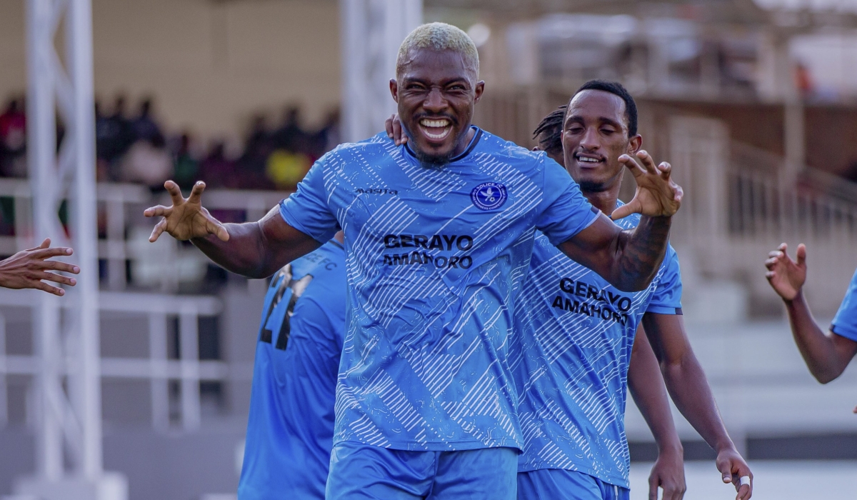 Star striker Elijah Ani celebrates his goal as Police FC defeated Muhazi United 3-0 at Kigali Pele Stadium on Monday, September 23.