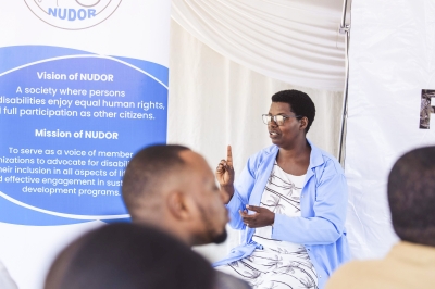 Francine Niyonsenga, a teacher with speech and hearing impairments at the Centre des Jeunes Sourds-Muets (CJSM) in Huye District_