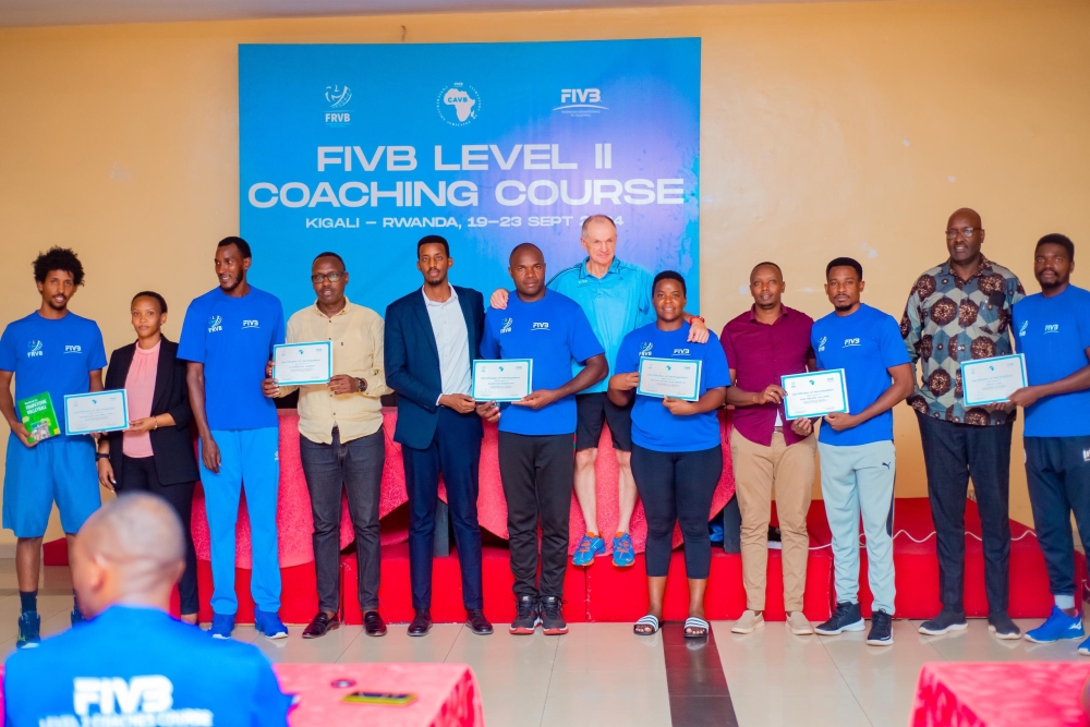 A total of 33 coach, including 30 from Rwanda, completed a five-day FIVB Level Two training course in volleyball coaching-courtesy