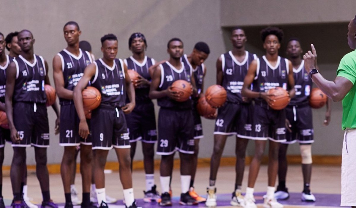 The national basketball team head Coach Sarr during a training session. Cheikh Sarr has hailed the FIBA U18 AfroBasket tournaments. Courtesy 