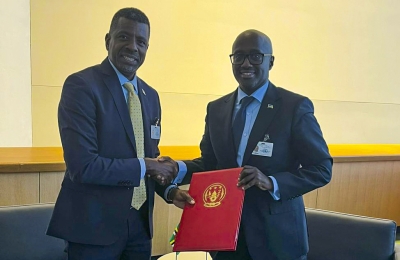 Minister of Foreign Affairs and International Cooperation Olivier Nduhungirehe and Dominica’s Minister of Foreign Affairs, International Business, Trade, and Energy, Dr. Vince Henderson during the event in New York.