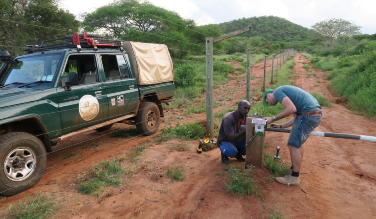 Technicians install spatial monitoring and reporting tools in Akagera National Park. Photo: Courtesy.