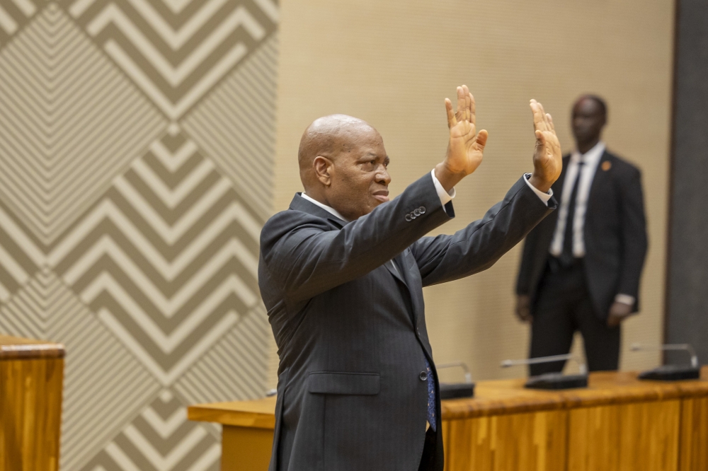 The newly elected President of Senate François-Xavier Kalinda greets the audience during the swearing-in ceremony on Thursday, September 26. Photos by Olivier Mugwiza