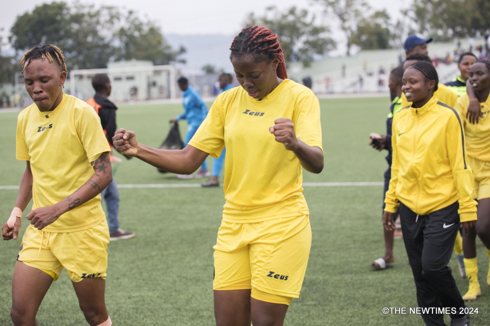 AS Kigali Women&#039;s Football Club striker Coralie Odette Nguema celebrates her goal against Rayon Sports on September 26. Photo by Craish Bahizi