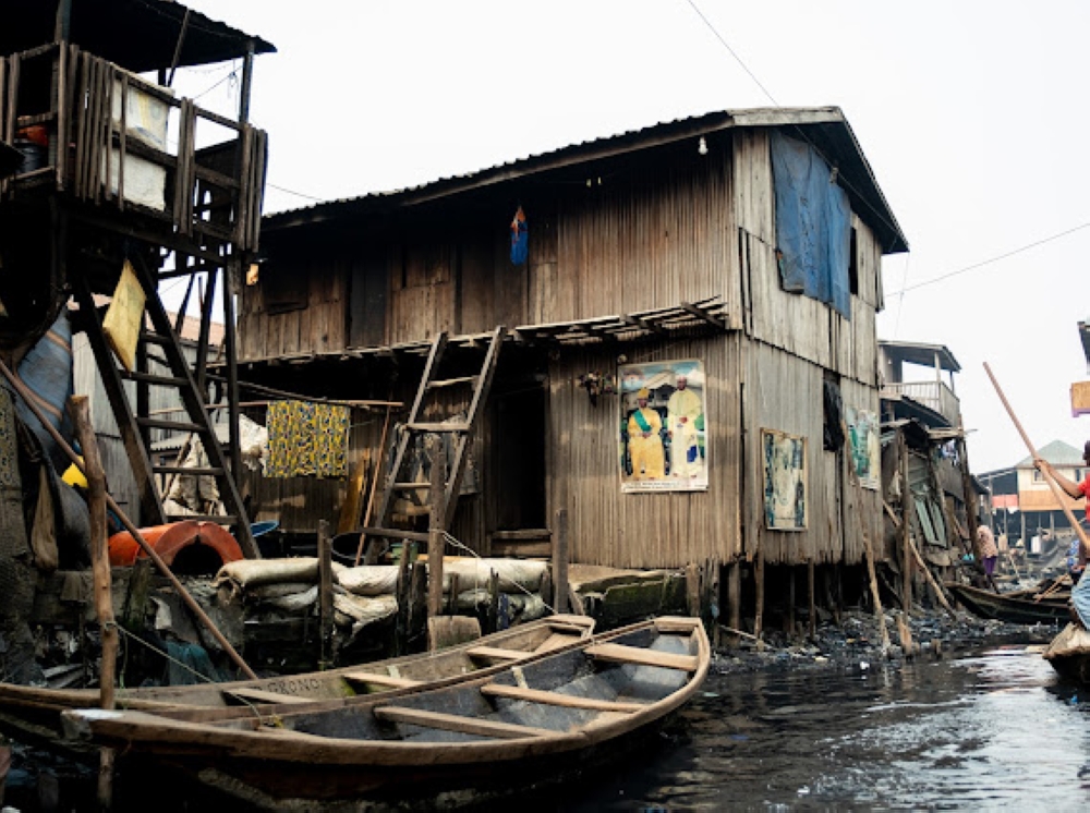 A wide view of houses on stilts in Makoko, Lagos on the 25th January, 2024. Makoko is the largest informal settlement in Africa. With houses built on stilts, it is located on the Lagos lagoon.