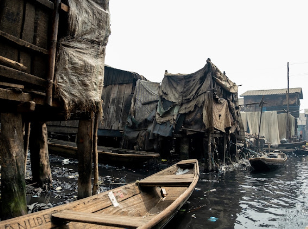 A wide view of houses on stilts in Makoko, Lagos on the 25th January, 2024. Makoko is the largest informal settlement in Africa. With housese built on stilts, it is located on the Lagos lagoon.