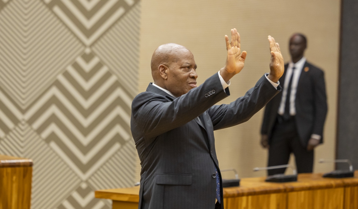 The newly elected President of Senate François-Xavier Kalinda greets the audience during the swearing-in ceremony on Thursday, September 26. Photos by Olivier Mugwiza