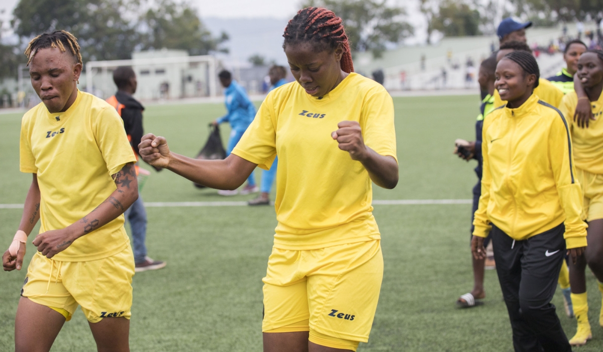 AS Kigali Women&#039;s Football Club striker Coralie Odette Nguema celebrates her goal against Rayon Sports on September 26. Photo by Craish Bahizi