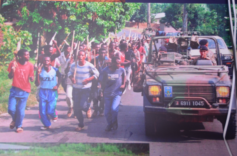 Interahamwe during a training session under the supervision of French Army in Rwanda ahead of the 1994 Genocide against the Tutsi. File