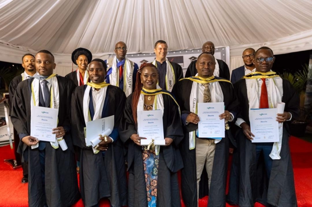 Faculty members of the Rwanda International Institute of Ophthalmology (RIIO) and the graduating class of 2024 (front row) pose for a group photo after completing their four-year residency in Kigali on Friday, September 27. Courtesy Photo