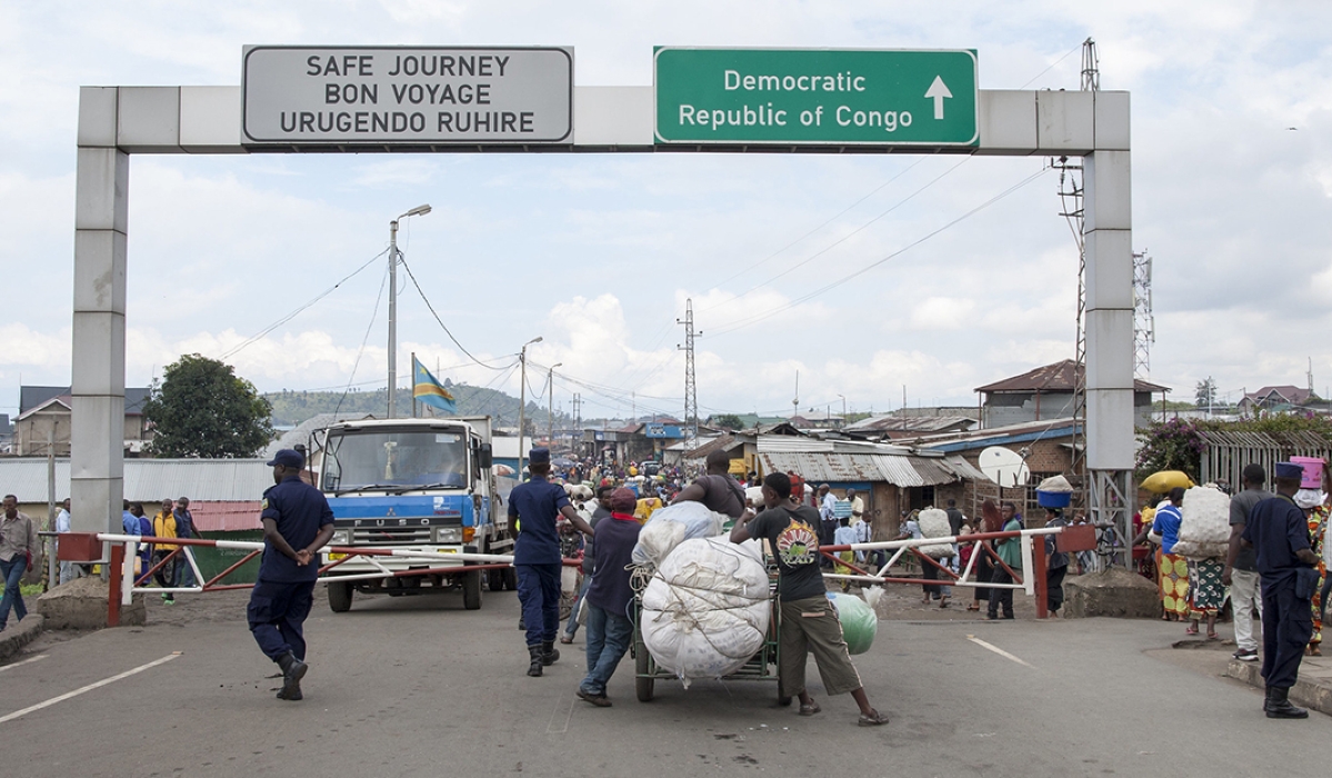 A view of the border &#039;La petite barriere&#039; between Rwanda and DR Congo in Rubavu District. File.