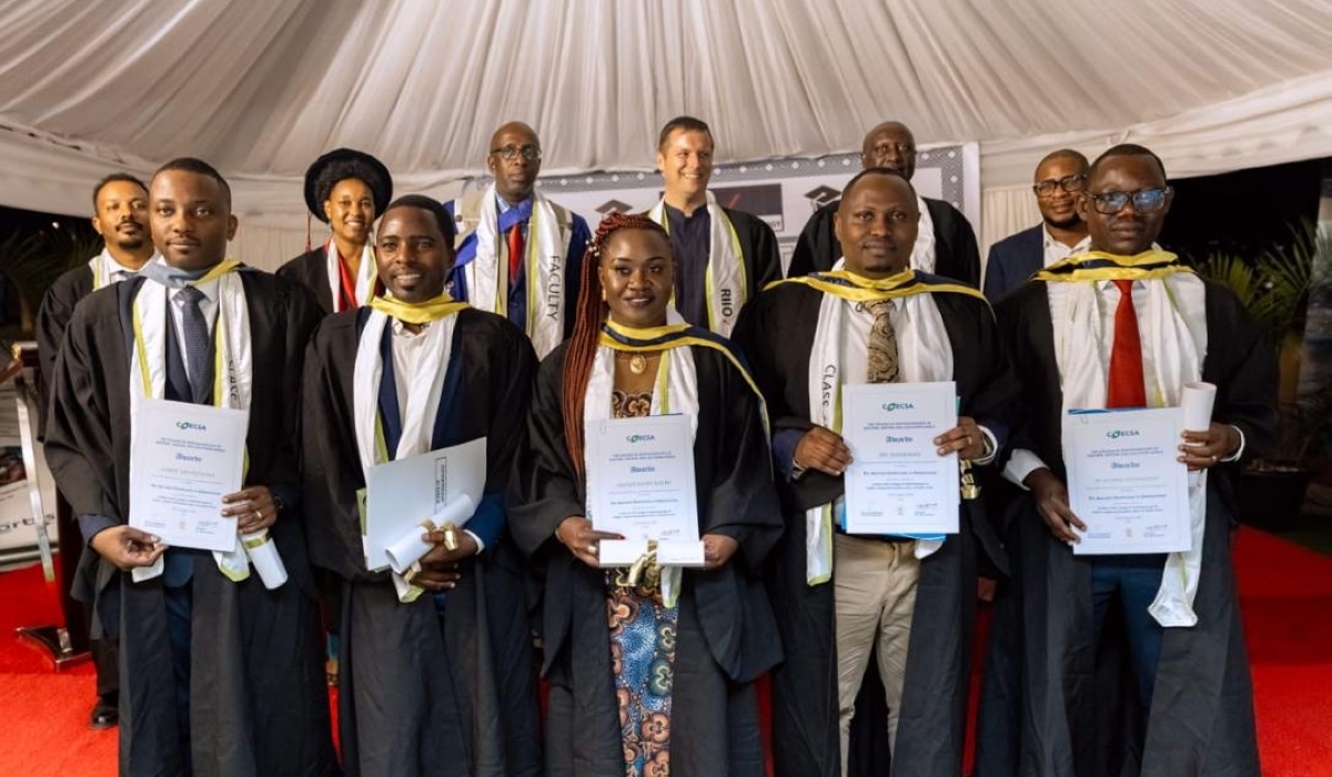 Faculty members of the Rwanda International Institute of Ophthalmology (RIIO) and the graduating class of 2024 (front row) pose for a group photo after completing their four-year residency in Kigali on Friday, September 27. Courtesy Photo